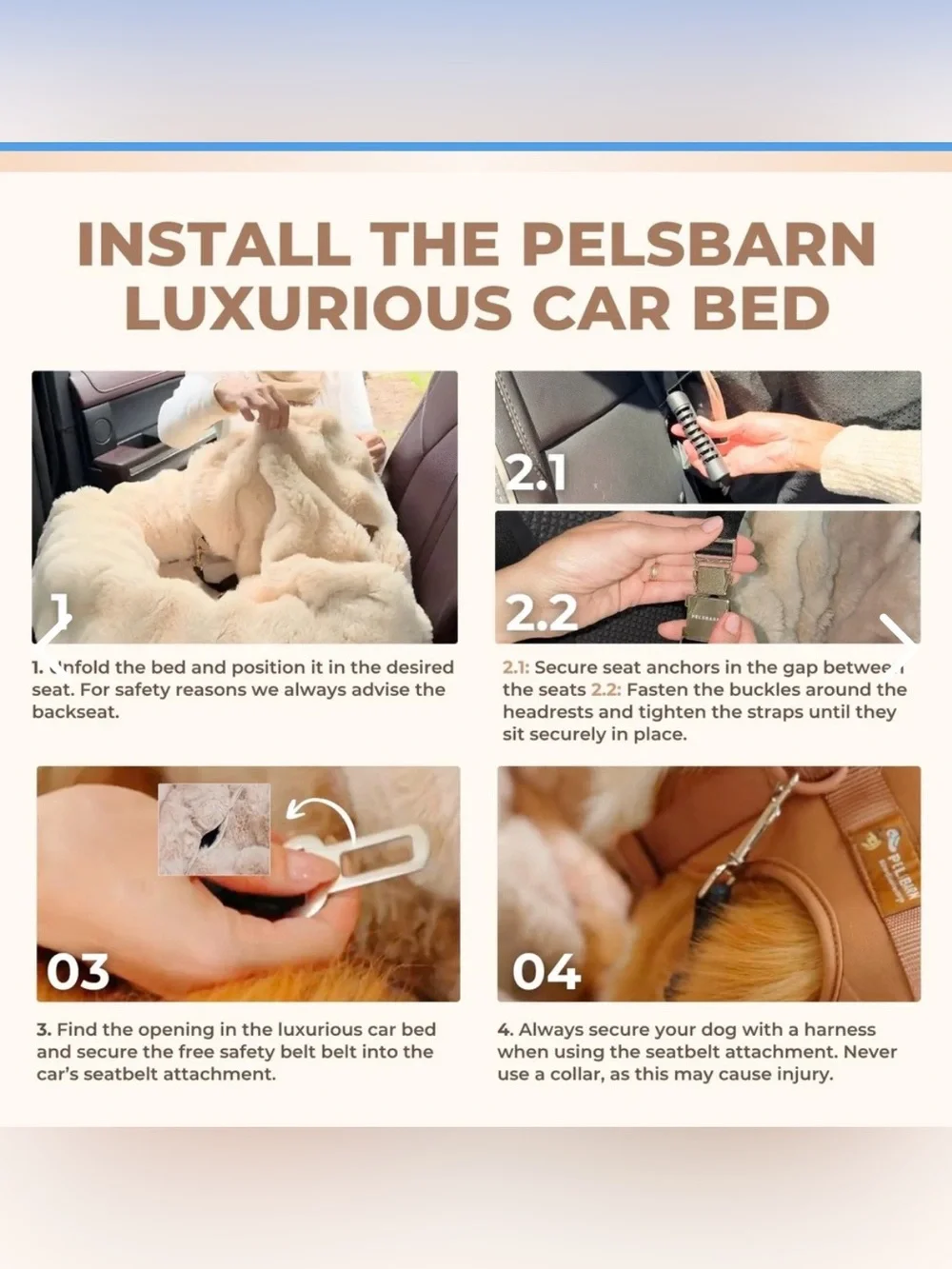 Pelsbarn Luxurious Cozy Car Bed w/Safety Strap. M/L, NEW!